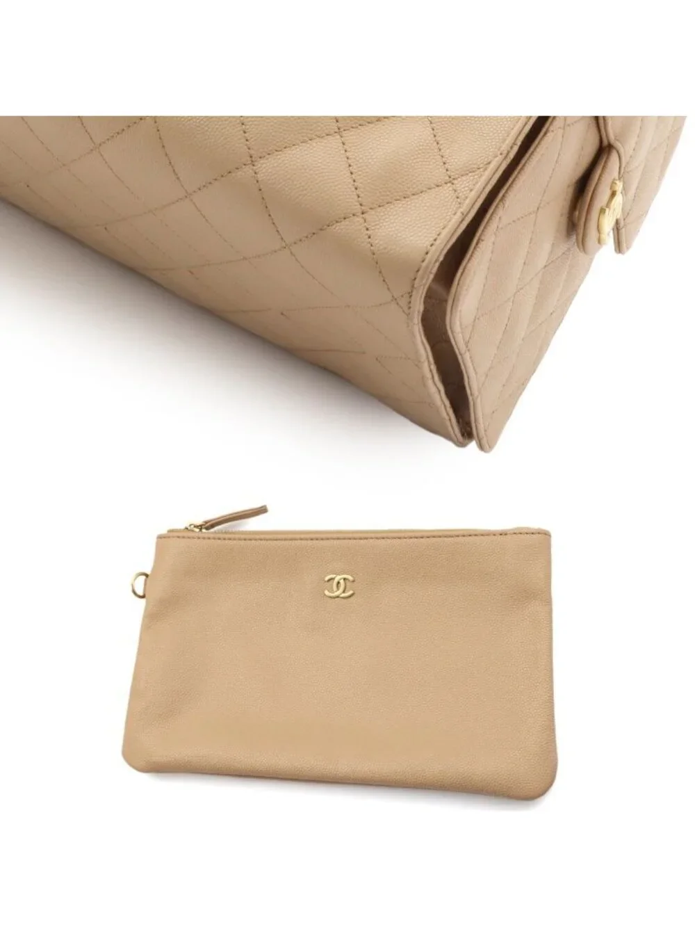 Chanel 25 Small Shoulder Bag Caviar Leather Beige Gold